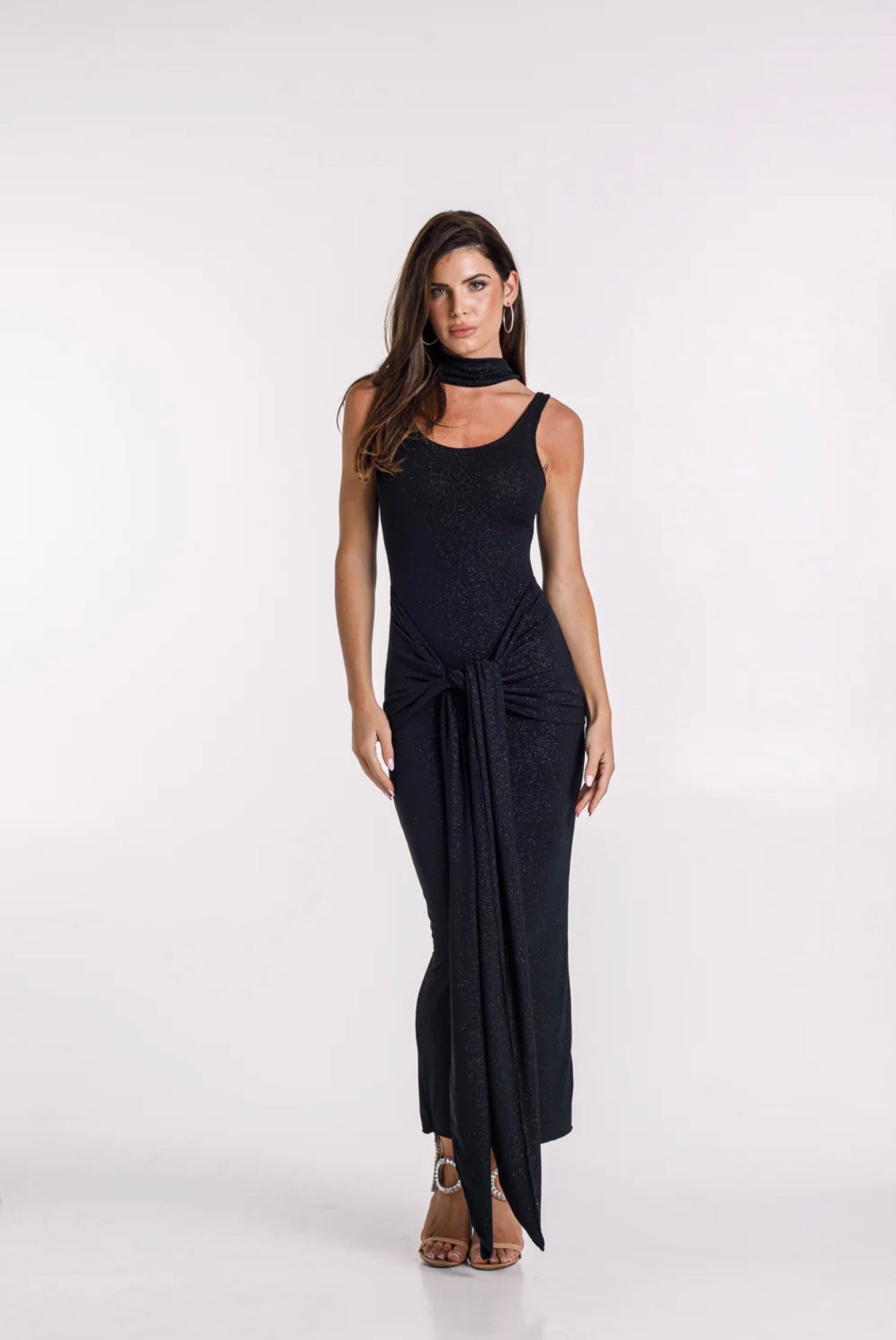 Huda Glitter Black Maxi Tie Dress