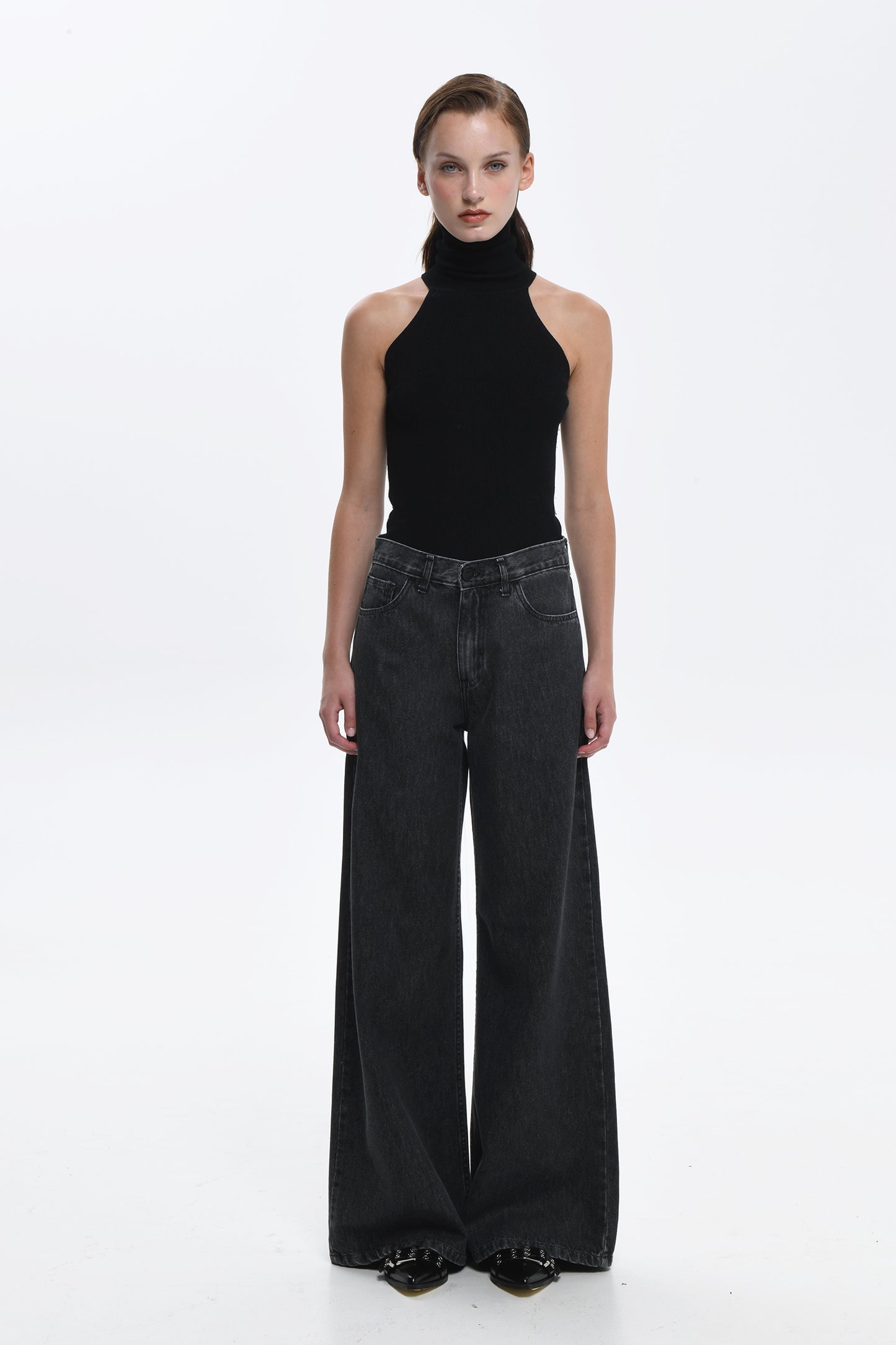 Bellen Wide Leg Denim – Stone Black