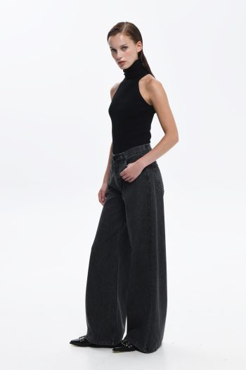 Bellen Wide Leg Denim – Stone Black