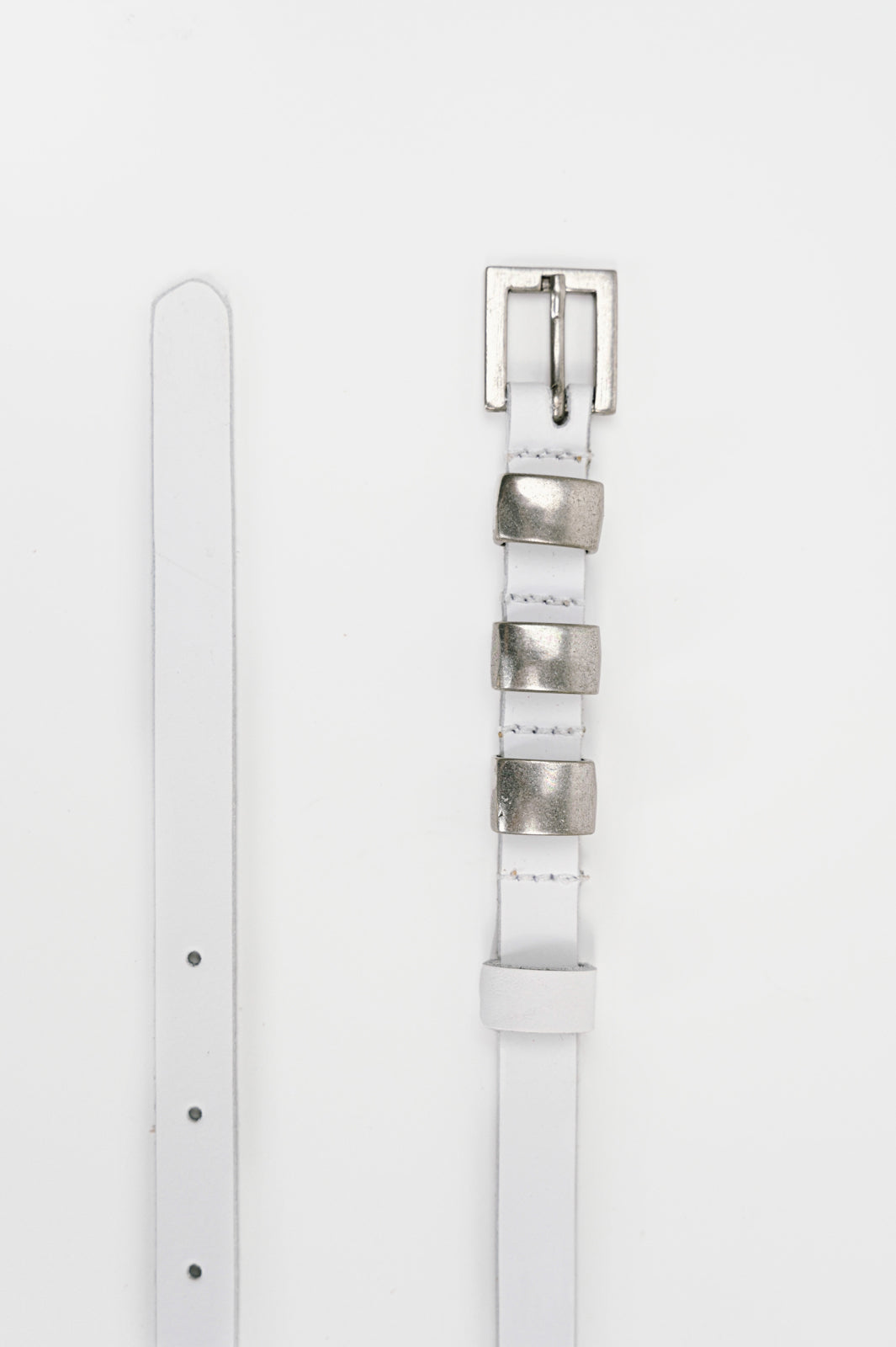 Linda Leather Belt – White/Silver