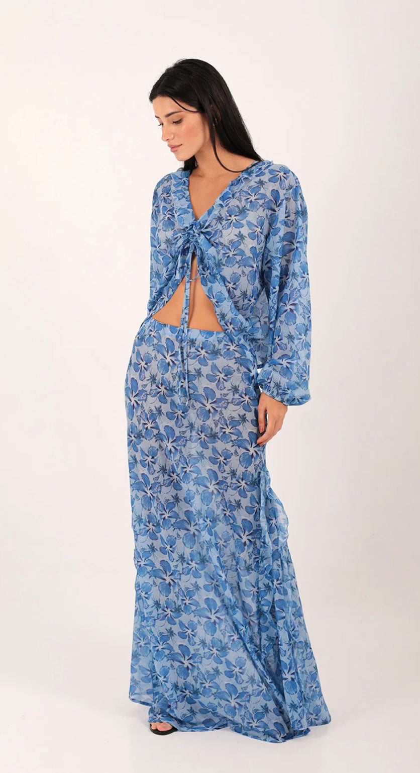 IRIS SKIRT HIBISCUS BLUE PRINT