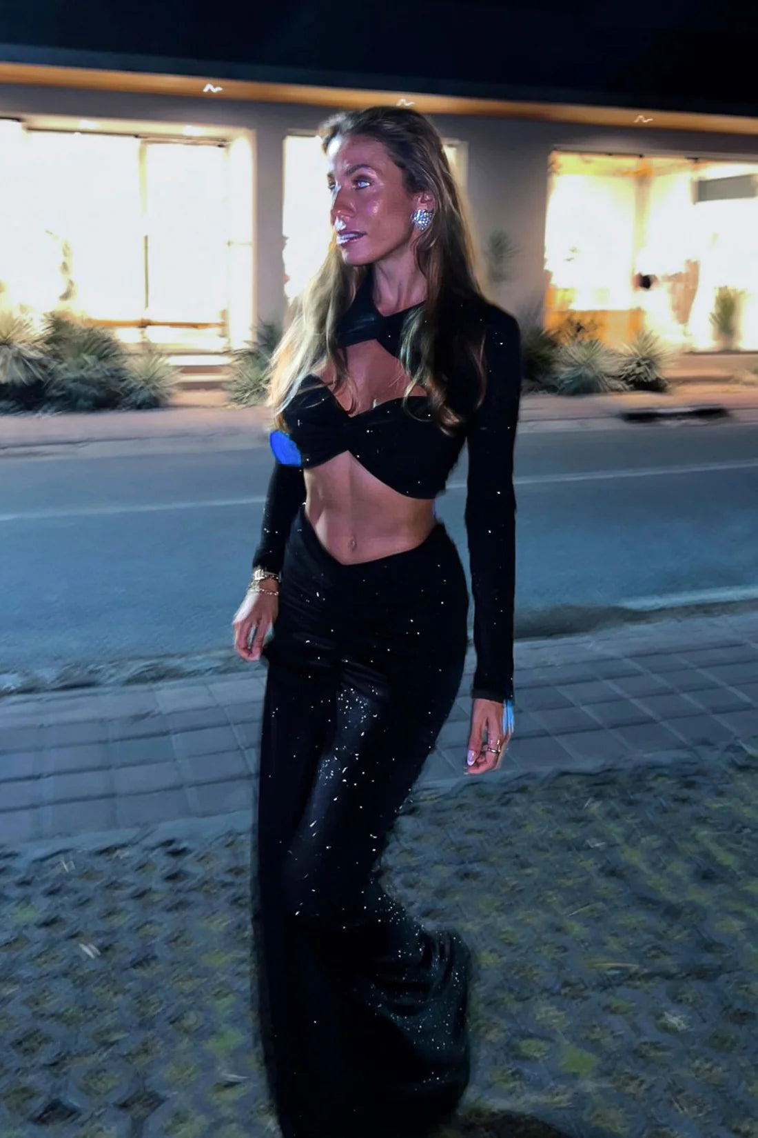 Sirena Glitter Black Skirt & Top Set