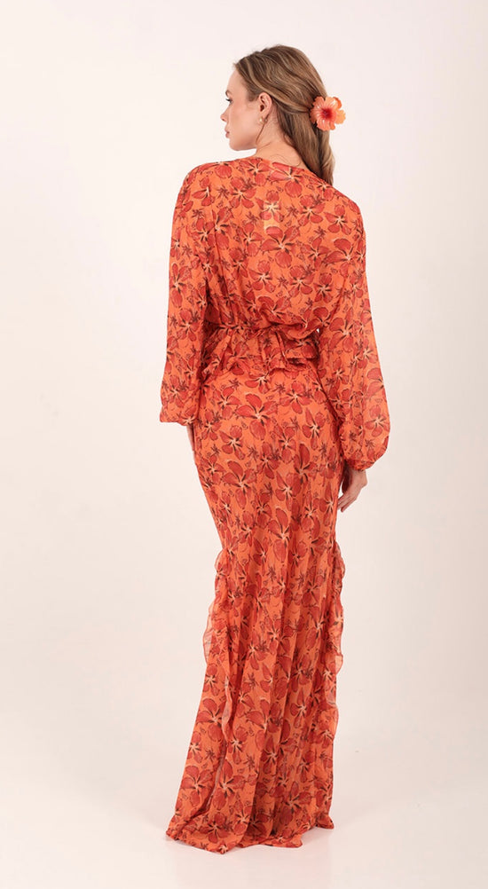 IRIS SKIRT HIBISCUS ORANGE PRINT