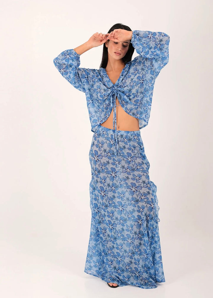 IRIS SKIRT HIBISCUS BLUE PRINT