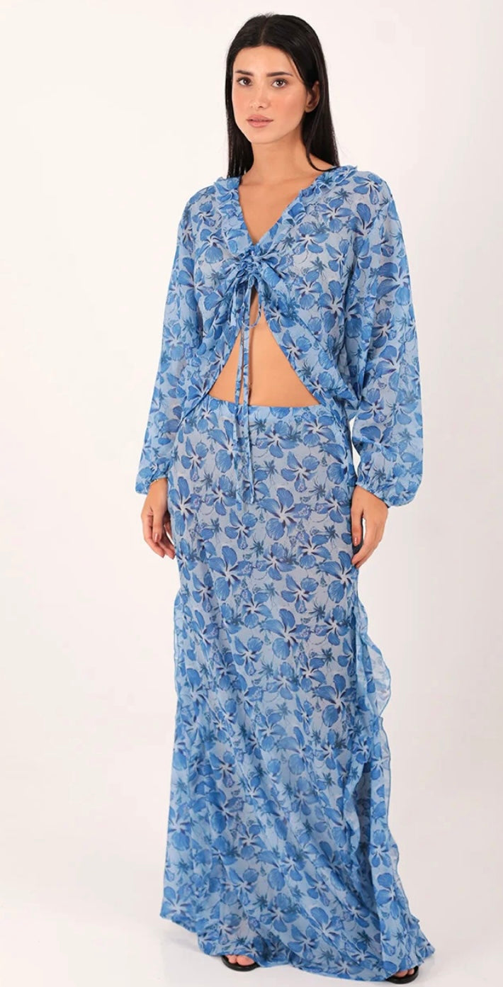 IRIS SKIRT HIBISCUS BLUE PRINT