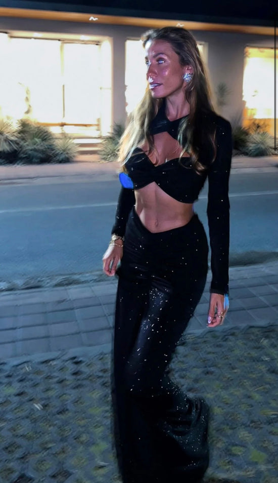 Sirena Glitter Black Skirt & Top Set