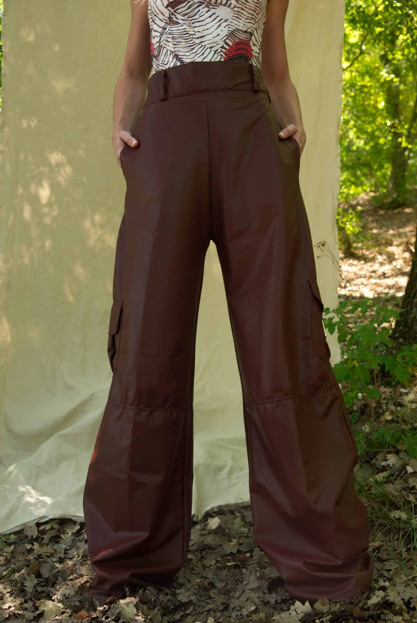 CARGO (FAUX) LEATHER PANT BROWN COLOR