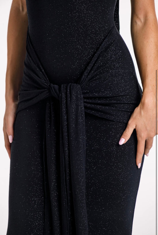 Huda Glitter Black Maxi Tie Dress