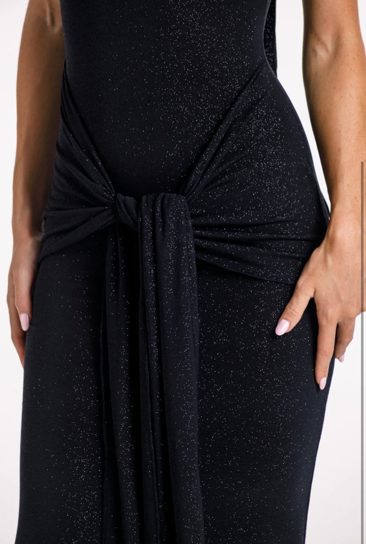 Huda Glitter Black Maxi Tie Dress
