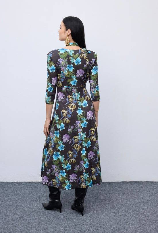 Mocha Bloom Midi Jersey Dress