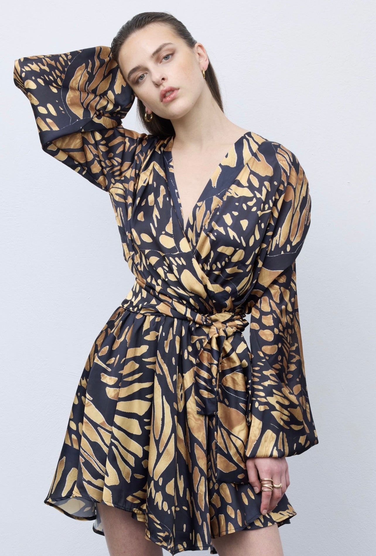 Butterfly Mosaic Wrap Mini Dress