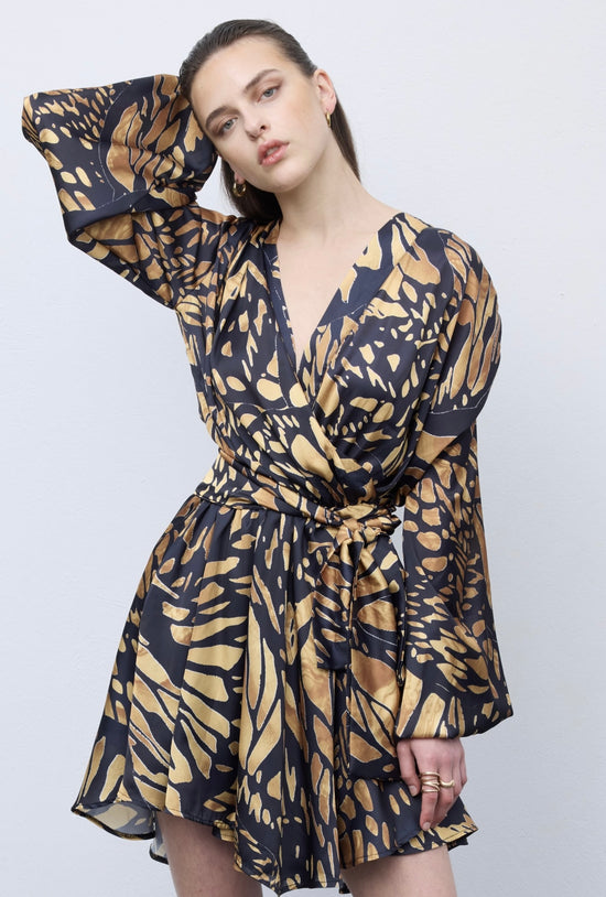 Butterfly Mosaic Wrap Mini Dress