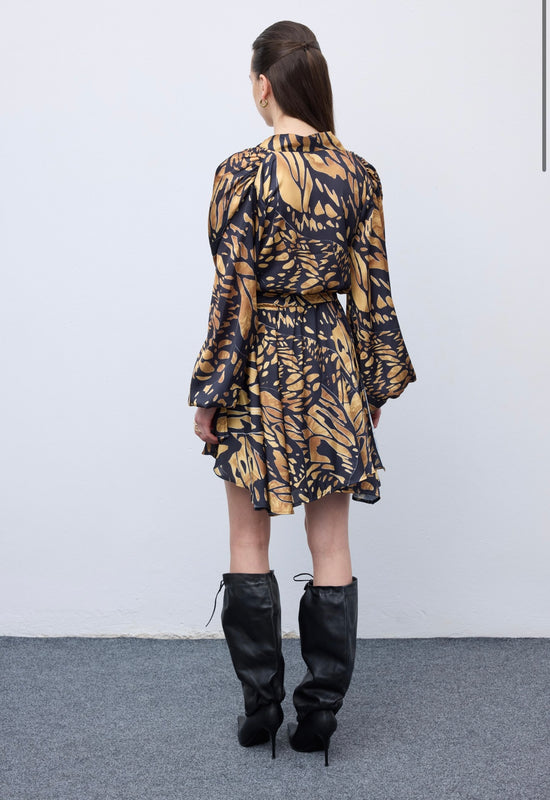 Butterfly Mosaic Wrap Mini Dress