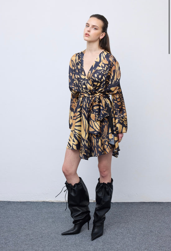 Butterfly Mosaic Wrap Mini Dress