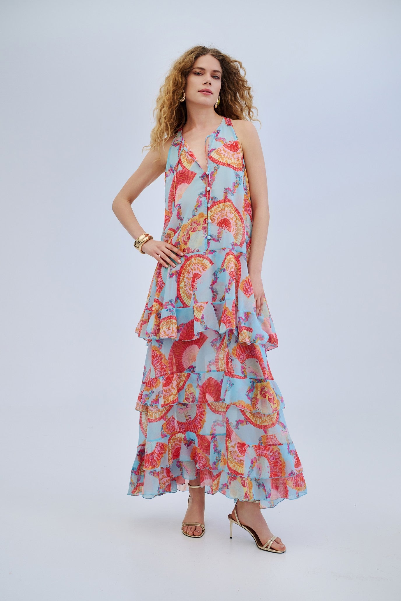 Aria light blue ruffled dress