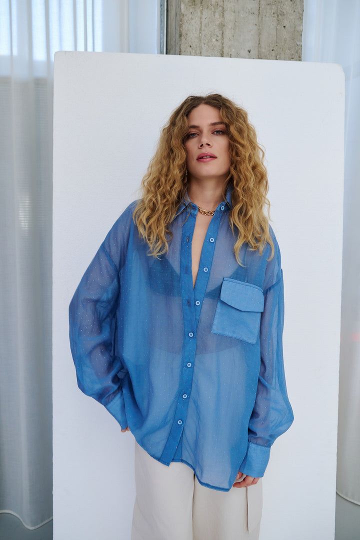 Goldskin Strass Shirt - Blue