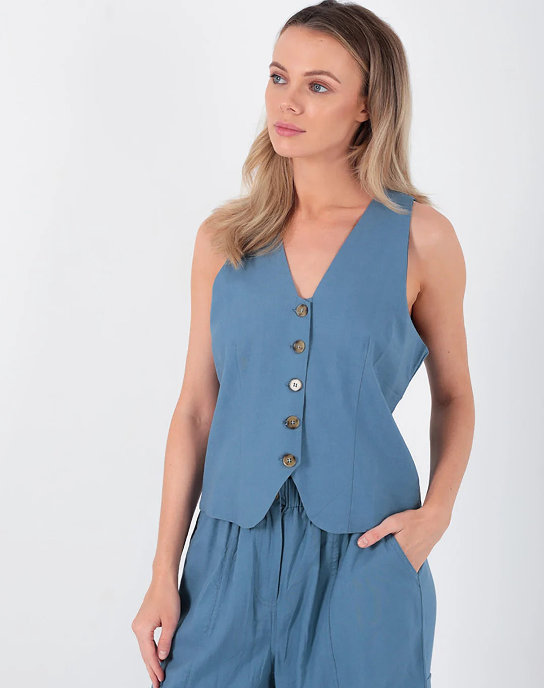 Fiji Linen Vest Petrol