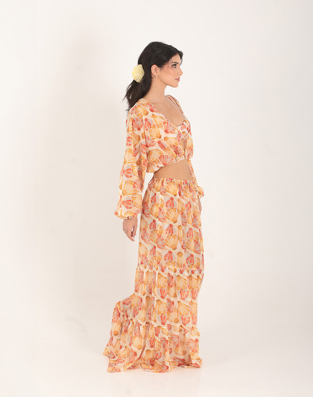 Yellow Scallop Wrap Top