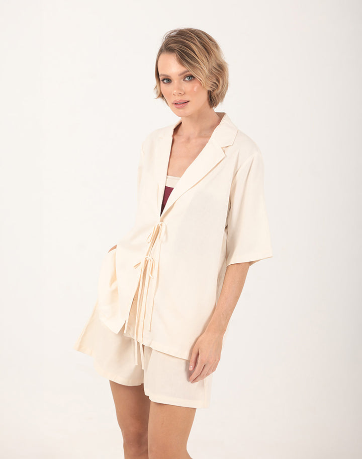 Nyra Linen Tie Front Shirt Offwhite