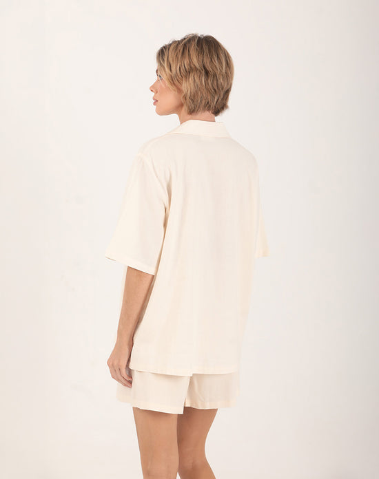 Nyra Linen Tie Front Shirt Offwhite