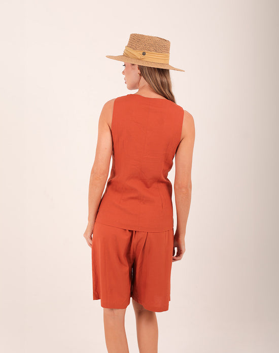 CASSIA LINEN BERMUDA TERRACOTTA