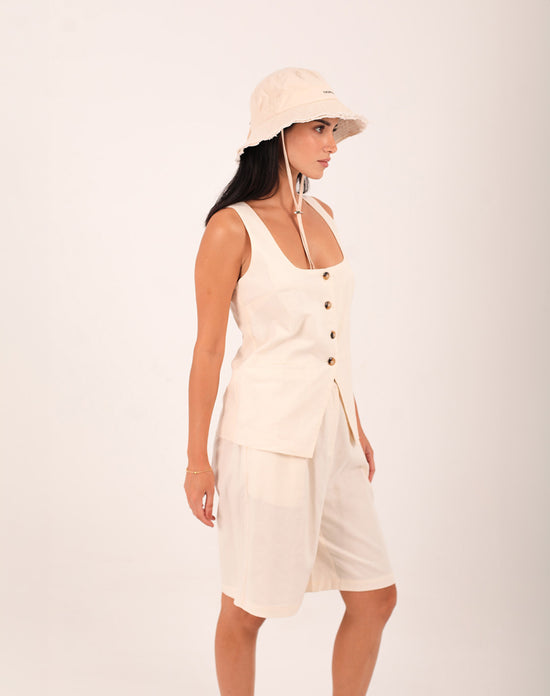 Cassia Linen Bermuda Off White