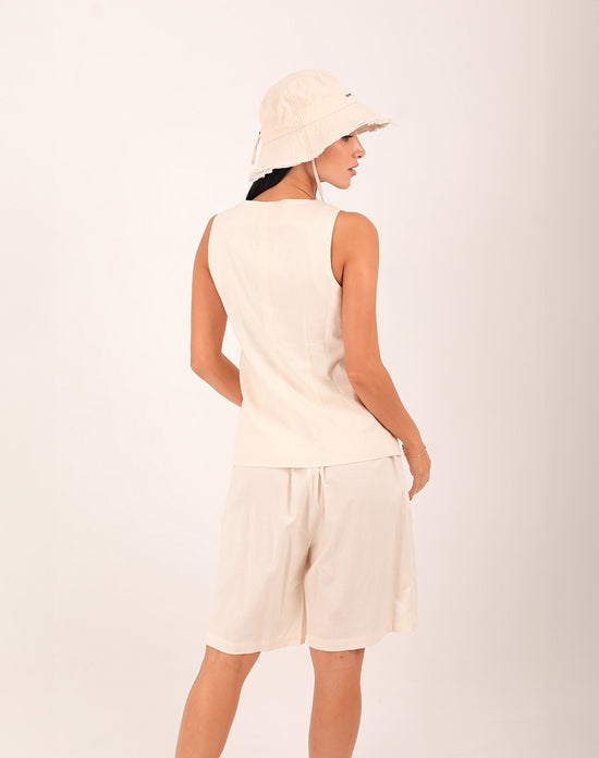 Cassia Linen Bermuda Off White