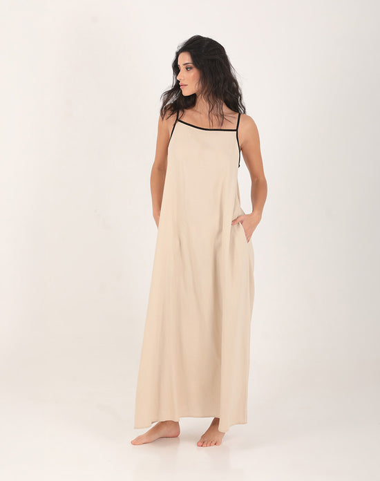 Iona Linen Two-Tone Dress Beige