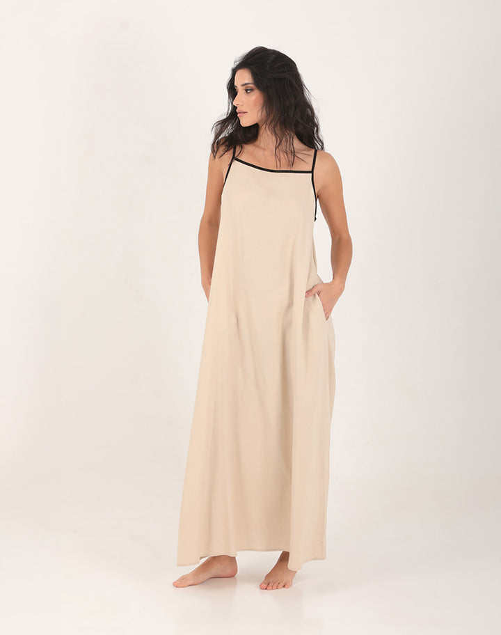 Iona Linen Two-Tone Dress Beige