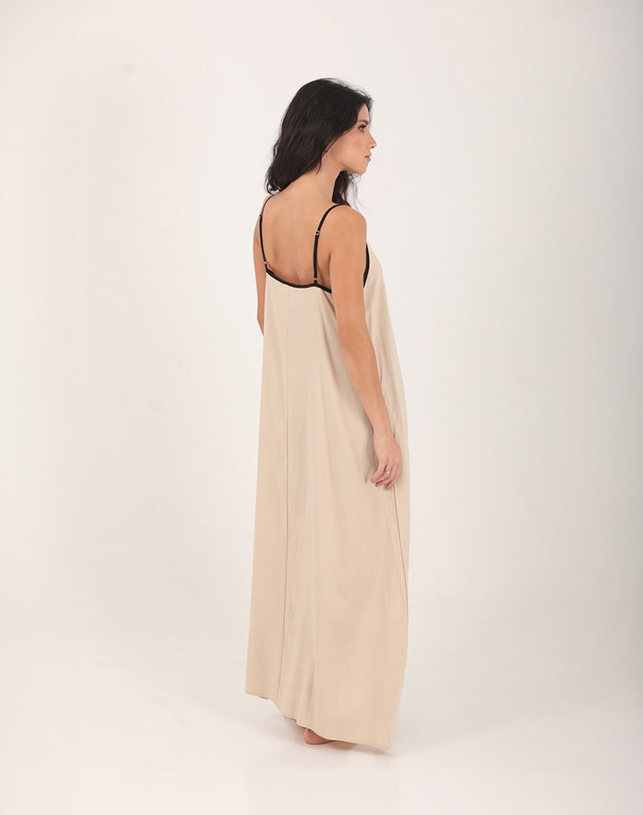 Iona Linen Two-Tone Dress Beige