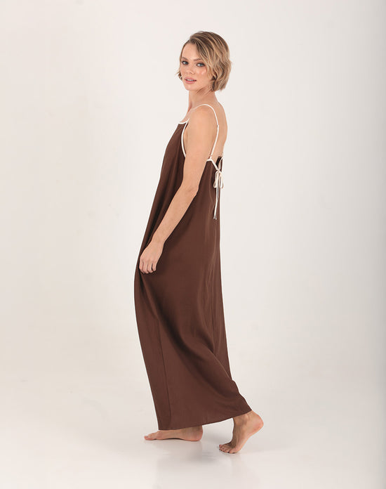 Iona Linen Two-Tone Dress Brown