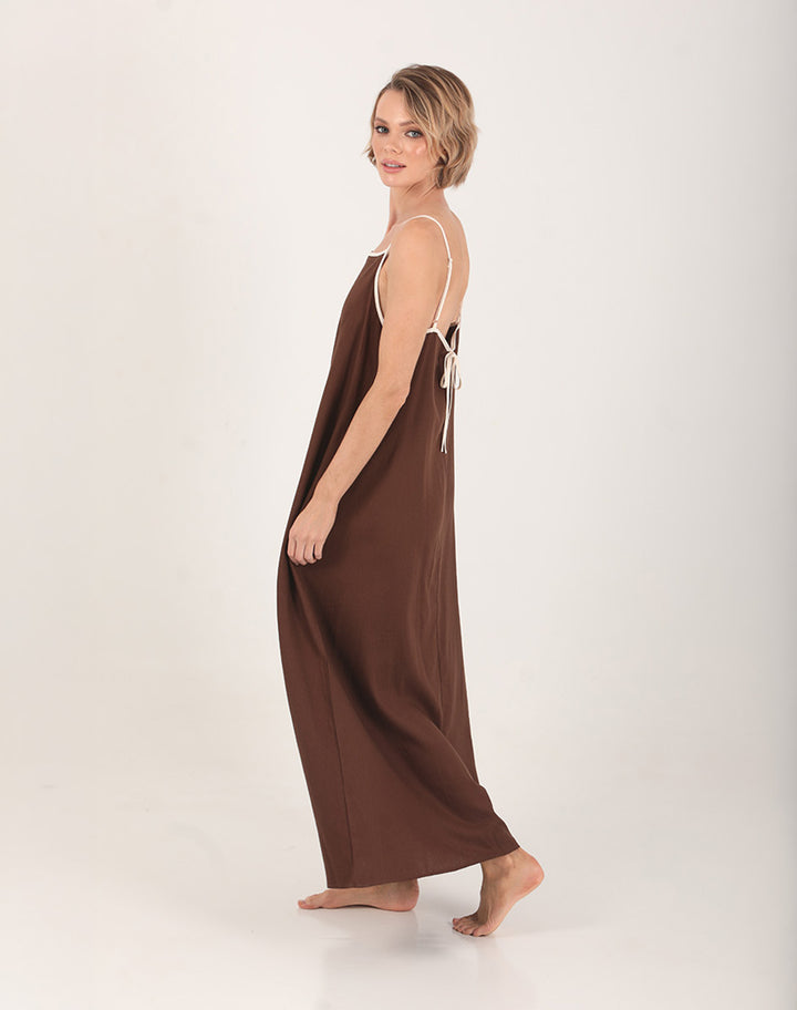Iona Linen Two-Tone Dress Brown