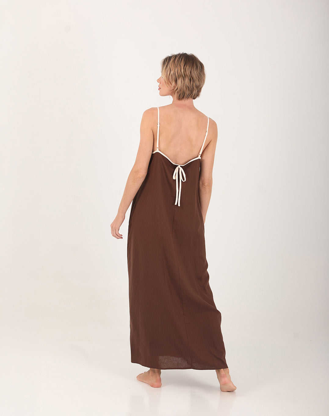 Iona Linen Two-Tone Dress Brown