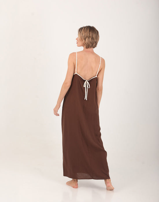 Iona Linen Two-Tone Dress Brown