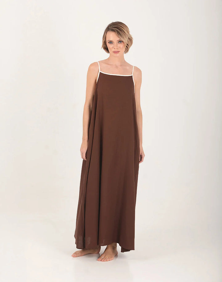 Iona Linen Two-Tone Dress Brown