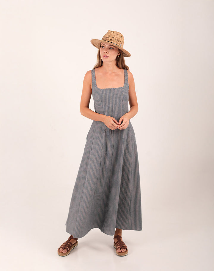 Tulip Cotton Striped Dress Grey