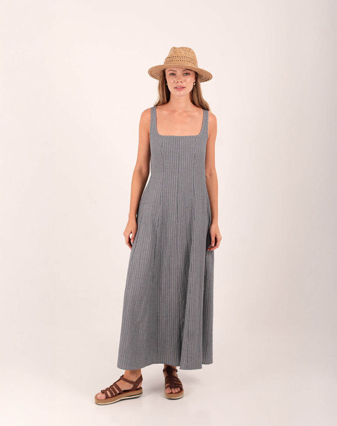 Tulip Cotton Striped Dress Grey