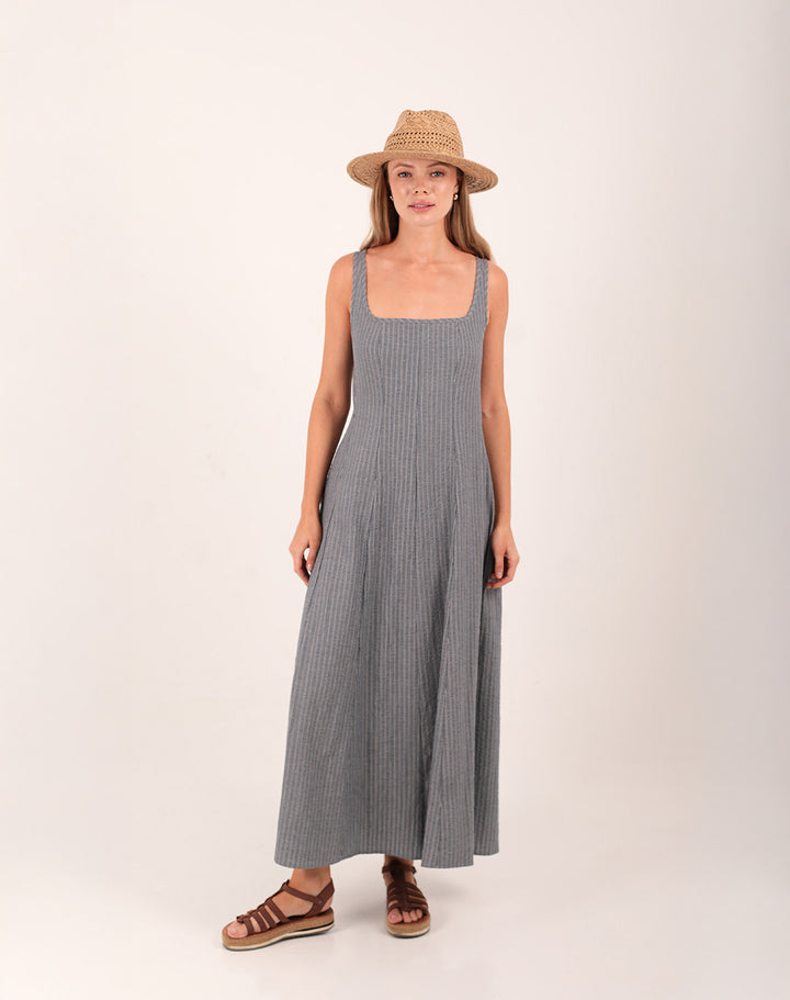 Tulip Cotton Striped Dress Grey