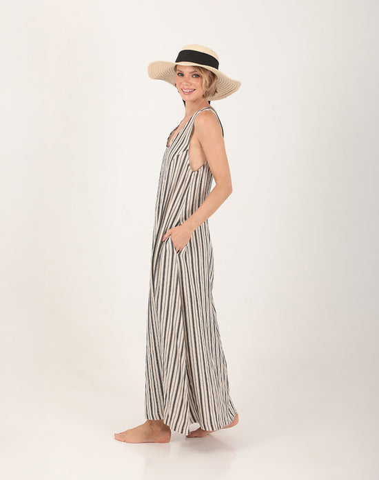 Eira Linen Striped Dress Ecru