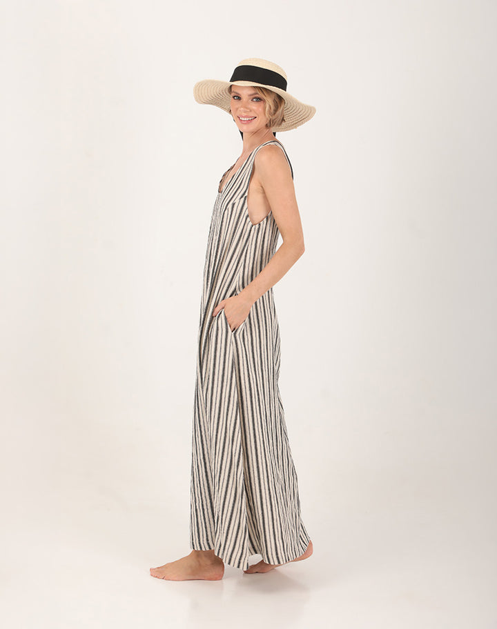Eira Linen Striped Dress Ecru