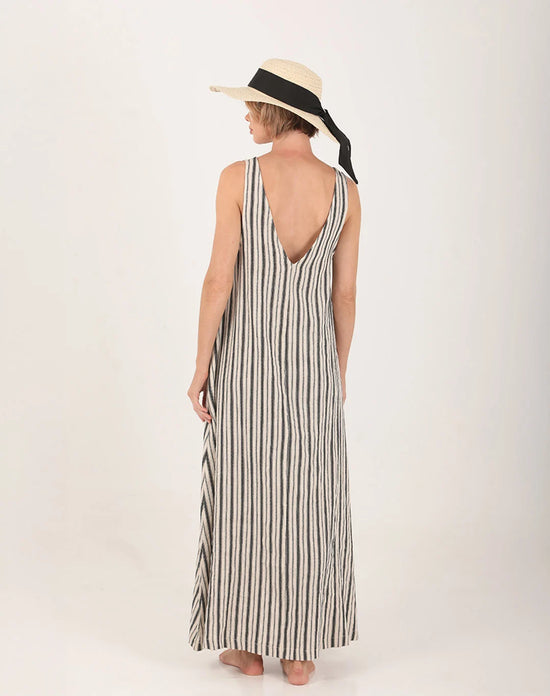 Eira Linen Striped Dress Ecru
