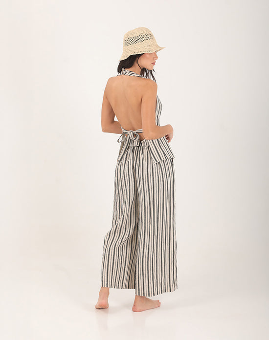 Lily Linen Striped Open Back Vest Ecru