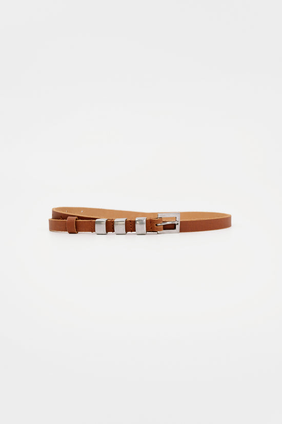 Linda Leather Belt – Tabac/Silver