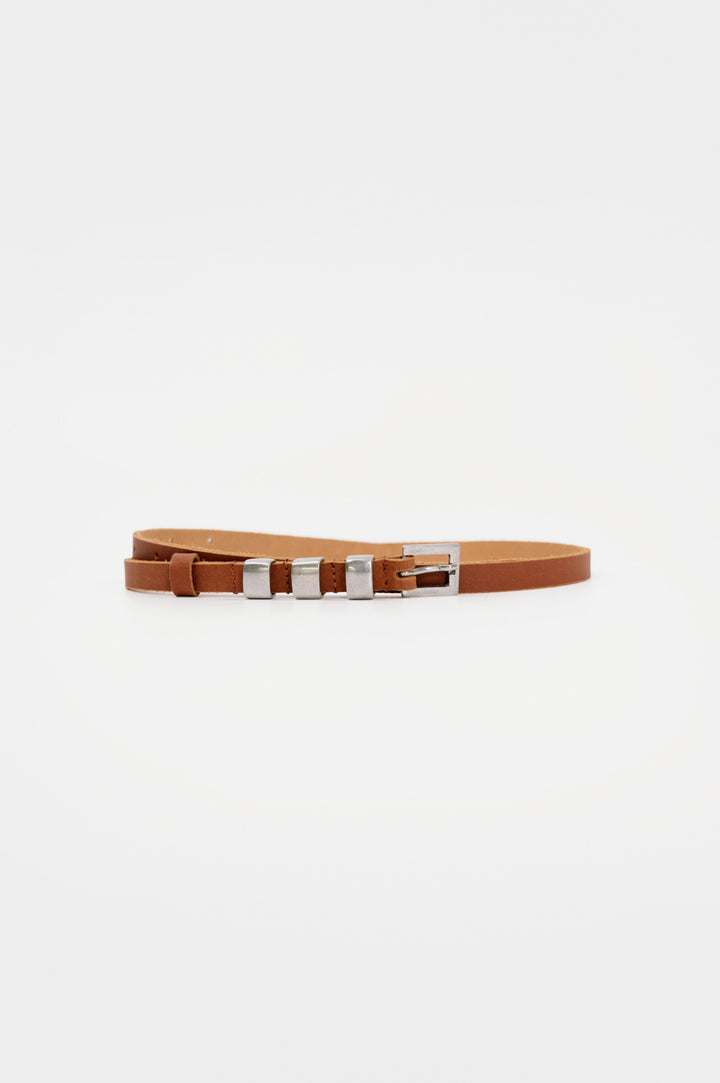 Linda Leather Belt – Tabac/Ασημί