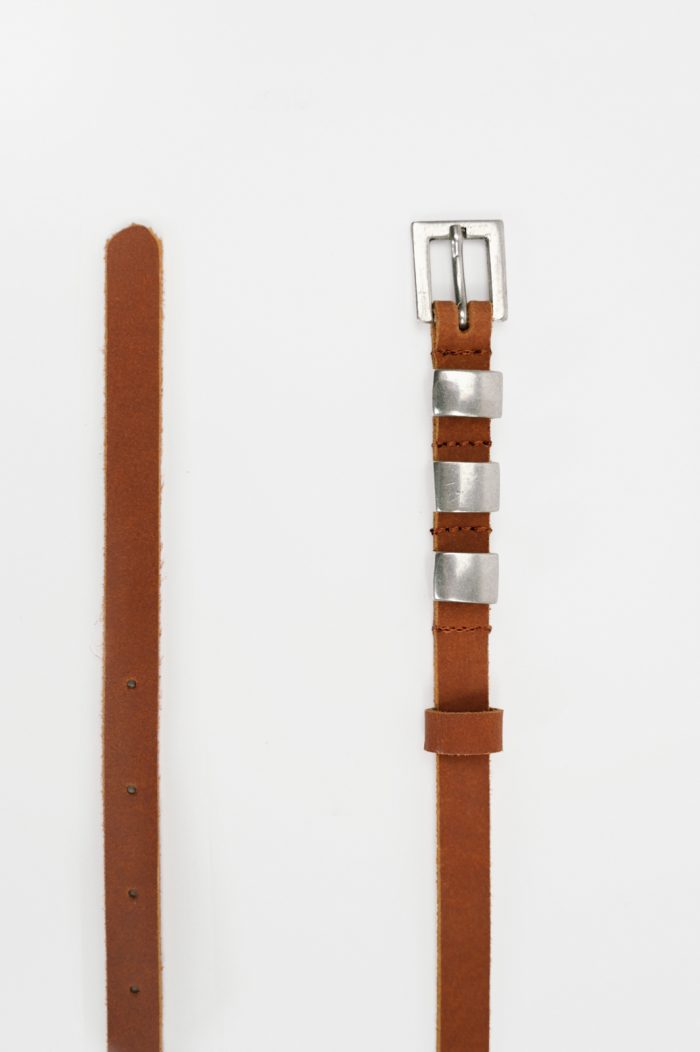 Linda Leather Belt – Tabac/Ασημί