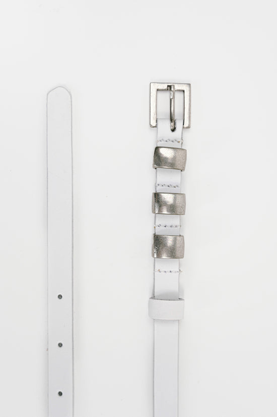 Linda Leather Belt – White/Silver