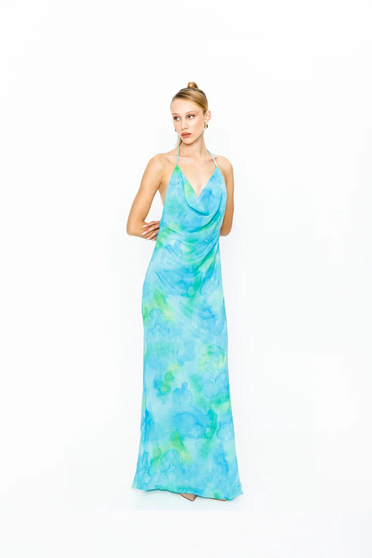 Irena Blue Floral Maxi Mermaid Dress