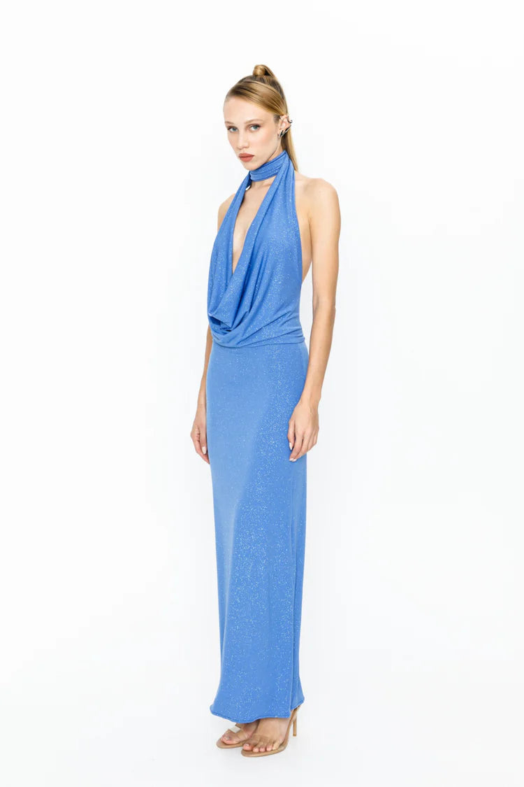 Coco Glitter Blue Maxi Backless Dress